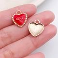 Red enamel heart pendant with gold Love lettering and sunburst texture back - Red Enamel Heart Love Style (11930)