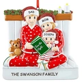 Customized resin family Christmas ornament with parents and child in red pajamas - Three-Member Group