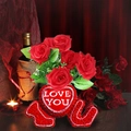 Red artificial roses with I Love You resin base for romantic Valentine decor - LOVE YOU Heart Base (Without Roses)