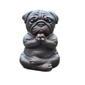 Meditating Pug dog statue garden ornament with stone texture for outdoor patio decor - Praying Pose Dog