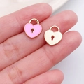 Pink drip oil and gold metal heart lock charms for DIY jewelry making accessories - Pink Heart Shaped Lock (14361)