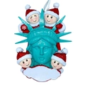 Statue of Liberty snowman family Christmas ornament with personalized white cloud tag - 4 Heads Family Statue Of Liberty Snowman Ornament