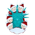 Statue of Liberty Christmas ornament with five snowman figures and customizable white banner - 5 Heads Family Statue Of Liberty Snowman Ornament