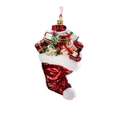 Resin Christmas stocking ornament with colorful gift boxes and glitter accents - Style 1 Red Stocking
