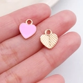 Pink heart-shaped enamel pendant with gold trim for DIY jewelry making and necklaces - Pink Heart Jewelry Charm (11023)