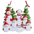 Colgante navideño de familia de muñecos de nieve en resina con cinco figuras y árbol de pino - Familia de 6
