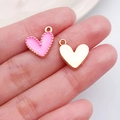 Pink heart-shaped drip oil pendant and gold polished charm for DIY necklace making - Pink Love Heart Pendant (14985)