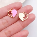 Pink enamel and gold heart-shaped split pendant charms for DIY jewelry making - Pink Split Heart Design (11885)