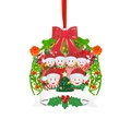 Christmas snowman family of six resin hanging ornament with red bow and custom banner - 6-Person Style (A554)