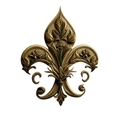 Antikes Fleur-de-lis Ornament aus Goldmetall mit aufwendigem Blumenrelief und Details - Fleur-de-Lis Harz Ornament