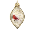 Decorazione natalizia a forma di marquise con cardinale rosso, fiocco d'oro e testo sacro - Pendaglio Ovale Cardinale Rosso