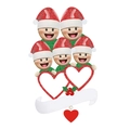 Addobbo natalizio famiglia 5 persone in resina con cappelli e cornici a cuore - Stile Quintupla Figura