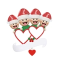 Addobbo natalizio famiglia con 4 teste, cuori rossi e spazio per scritte personalizzate - Stile Quadrupla Figura