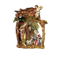 Nativity scene figurine featuring Holy Family and angel in a stable Christmas ornament - Manger Shrine Holy Family Style