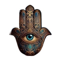 Vintage Hamsa-Hand-Anhänger aus Bronze mit blauem bösen Blick und feinen Gravuren - Hamsa Hand Böses Auge Hängende Dekoration