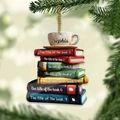 Catasta di libri creativa e tazza da caffè ornamento appeso a un ramo di Natale - Stile Pila di Libri e Tazza di Caffè