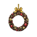 Weihnachtskranz Anhänger mit goldener Schleife und festlichen Sternen auf schwarzem Ring - Pentagramm Schneeflocken-Stil