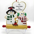 Décoration de Noël couple de bonhommes de neige avec cœur et texte de vœux festifs - Style Couple de Bonhommes de Neige Avec Grand Cœur