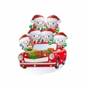 Christmas snowman family in a red car ornament with blank space for DIY custom names - Family of Six Kids Car Style