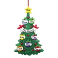 Detailed view of a personalized resin Christmas tree ornament with names and glitter finish - 7-Member Style