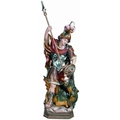 Statue religieuse de Saint Georges terrassant le dragon avec armure et cape rouge - Style Statue Saint Georges Et Le Dragon