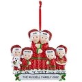 Custom resin family of 6 Christmas tree ornament with glitter hats and red polka dot pajamas - 6 Members
