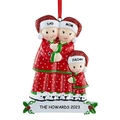 Custom resin Christmas tree ornament featuring a family of three in red pajamas - 3 Members
