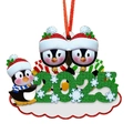 Dettaglio macro dell'ornamento famiglia pinguino in resina con segno 2025 e nastro - Stile 3 Pinguini