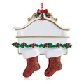 Custom Christmas fireplace ornament with white resin frame and two red glitter stockings - Two Christmas Stockings Set (Machine Print)