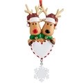 Christmas reindeer hanging ornament with red glitter hats and white heart plaque - Two Member Elk (Machine Print)