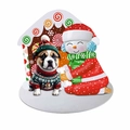 Bulldog puppy and snowman ornament in a gingerbread house style with Christmas motifs - Family of One Kid Car Style