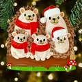 3D cartoon hedgehog family Christmas resin ornament with red scarves and festive hats - 5 Hedgehogs Style (ZB0031)