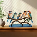 Statuine di uccelli in acrilico su ramo di bronzo con base blu decorativa - Ornamento 5 Uccelli in Acrilico
