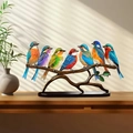Uccelli colorati in acrilico su ramo per decorazione domestica in stile europeo - Ornamento 7 Uccelli in Acrilico