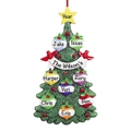 Customized green glitter Christmas tree ornament featuring 8 personalized family names - 8-Member Style
