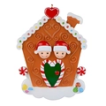 Adorno navideño de resina casa de jengibre con techo de corazones y bastones de dulce - Casa de 2 Personajes (A629)