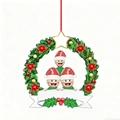 Weihnachtskranz-Anhänger mit 3 Figuren und beschreibbarem Banner für Namen - 3 Köpfe Familie