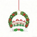 Weihnachtskranz-Anhänger mit Schneemannfamilie und weißem Banner für Namen - 4 Köpfe Familie