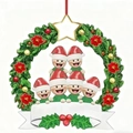 Christmas wreath family ornament for 5 people with red poinsettias and golden star - 6 Members Family
