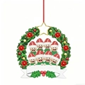Christmas wreath ornament with 8 person family figures and red glitter hats - 8 Members Family