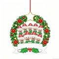 Family of 9 personalized Christmas wreath ornament with red hats and green glitter outfits - 9 Members Family