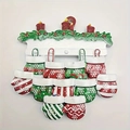 Christmas fireplace resin ornament with 11 mini stockings and candles on white background - Snowflake Mitten Family Style (5598143997283)