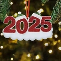 Glitzernder roter 2025 Schneemann-Anhänger aus Harz mit Weihnachtsmütze und Band - Zweiköpfiges Harzanhänger-gemälde 2025