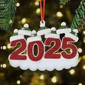 Custom 2025 family snowman resin ornament with glitter red numbers and green mini hats - 7-head 2025 Resin Pendant Painting