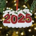 2025 Family Christmas Snowman Ornament in sparkling red and white for holiday tree decor - 8-head 2025 Resin Pendant Painting