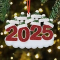 2025 Family Christmas ornament with red glitter numbers and five green resin snow hats - 9-head 2025 Resin Pendant Painting