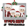 Décoration de cadre photo Noël pour famille de 4 personnes avec vêtements à carreaux rouge - Cadre Photo Famille Quatre Membres (Impression Machine)