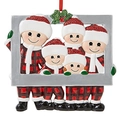 Christmas family of five hanging ornament in red and black plaid pajamas - Five Member Family Photo Frame (Machine Print)