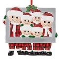 Christmas tree ornament featuring a family of six and a silver photo frame with glitter - Six Member Family Photo Frame (Machine Print)