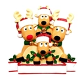 Custom reindeer family of 4 Christmas ornament with white banner for names - Four Member Horizontal Reindeer (Machine Print)
